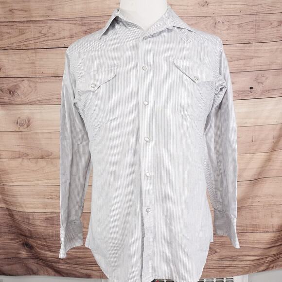 Panhandle Slim Shirt Mens Medium 15.5 34 Striped Western Pearl Snap Long Sleeve - Picture 3 of 9
